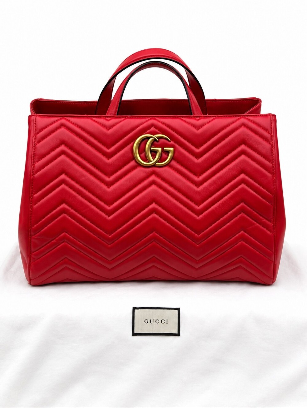 Authentic Gucci GG Marmont Medium Top Handle Bag Red Matelassé Leather